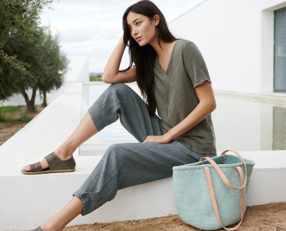 POETRY | Linen Cotton Blend Crinkle Gauze Relaxed Tapered Pant | Size 18